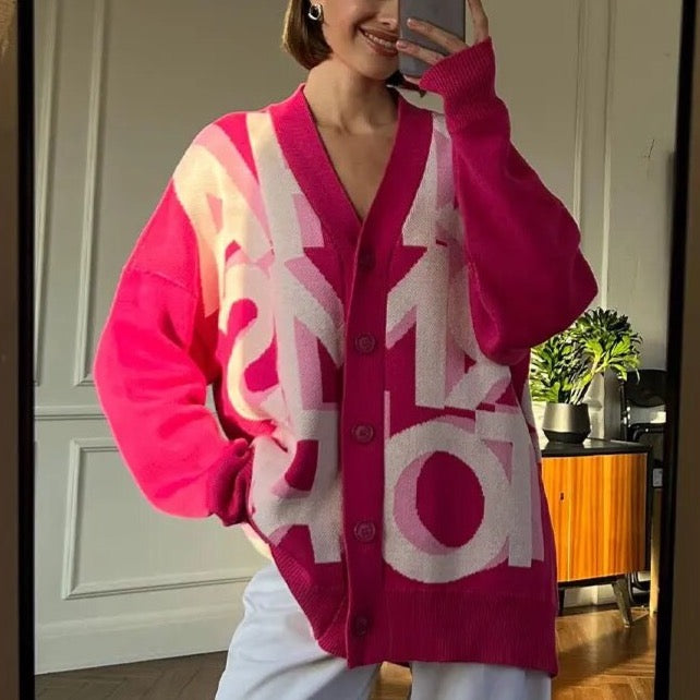 Erta Letter Pattern Prints Cardigan