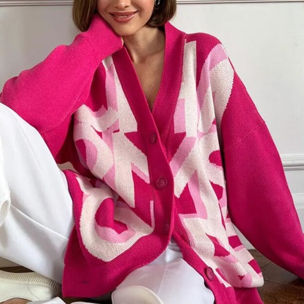 Erta Letter Pattern Prints Cardigan