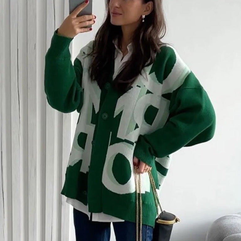 Erta Letter Pattern Prints Cardigan