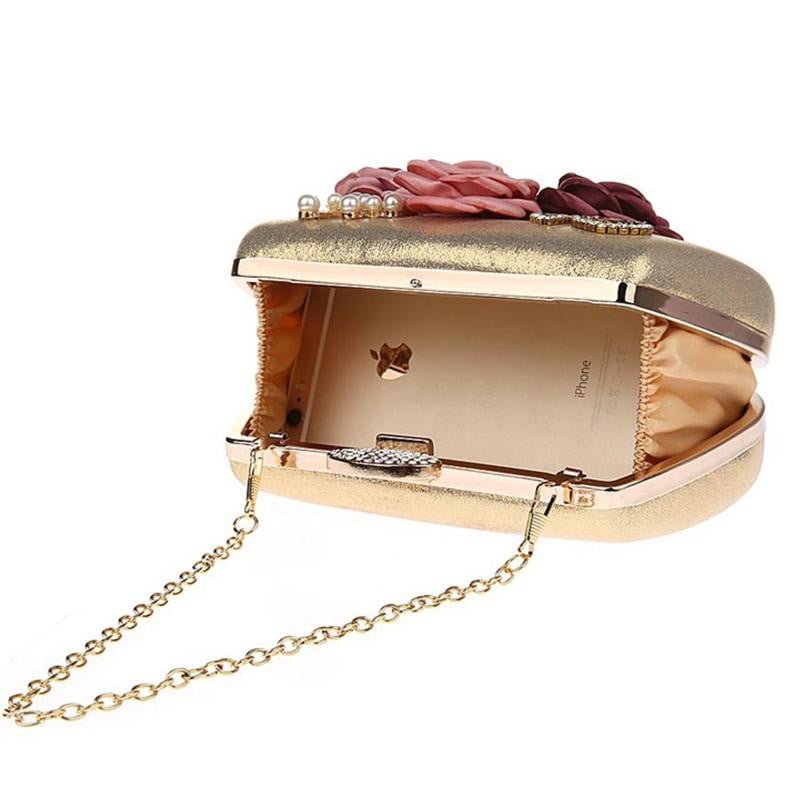 Exquisite Flower Female Clutches Lady Evening Bag For Wedding Banquet Party Purse Female Gold Blue Handbags