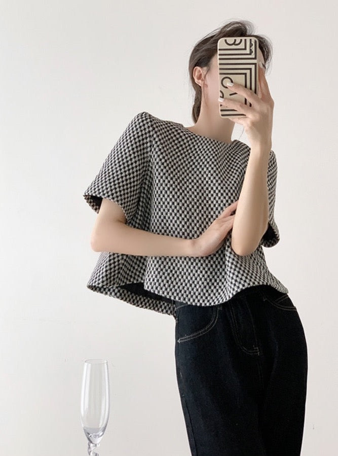 Eydis Retro Checks Woolen Crop Top