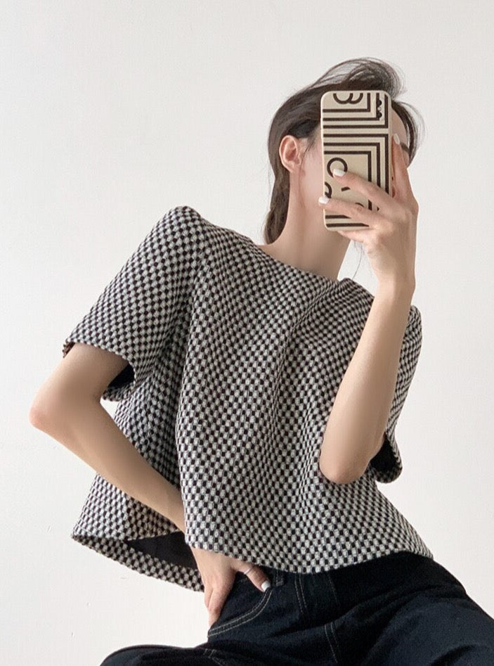 Eydis Retro Checks Woolen Crop Top