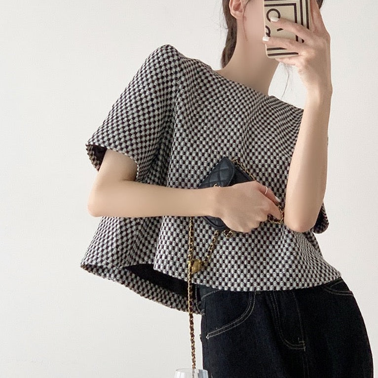 Eydis Retro Checks Woolen Crop Top
