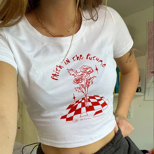 Causal Short-Sleeved Y2K Baby Tee for Women