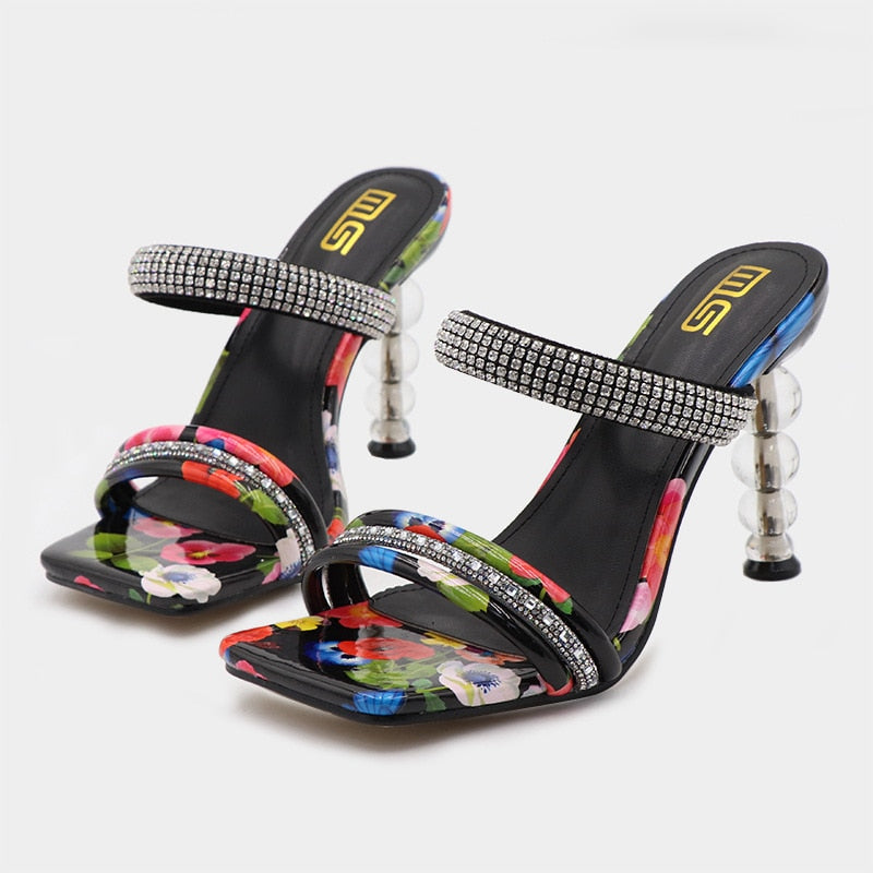 Faiza Double Strap Floral High Heel Sandals - 4 Colors