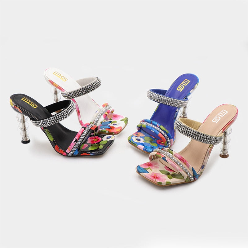 Faiza Double Strap Floral High Heel Sandals - 4 Colors