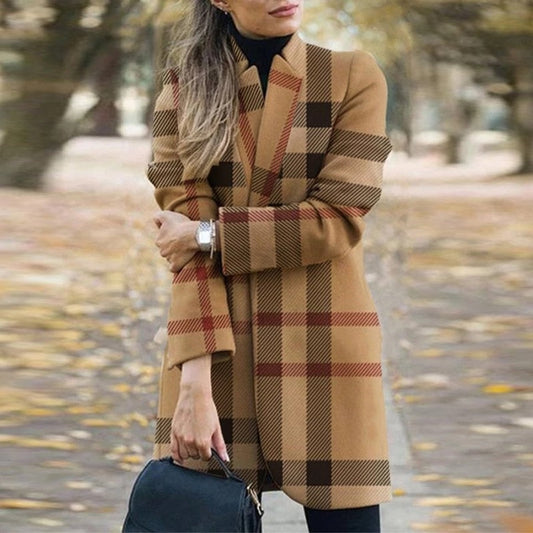 Plaid Printing Long Thin Coat