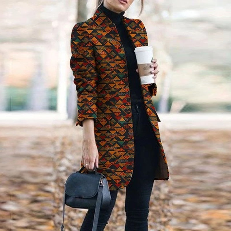 Plaid Printing Long Thin Coat