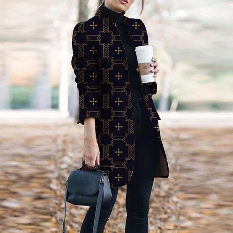 Plaid Printing Long Thin Coat