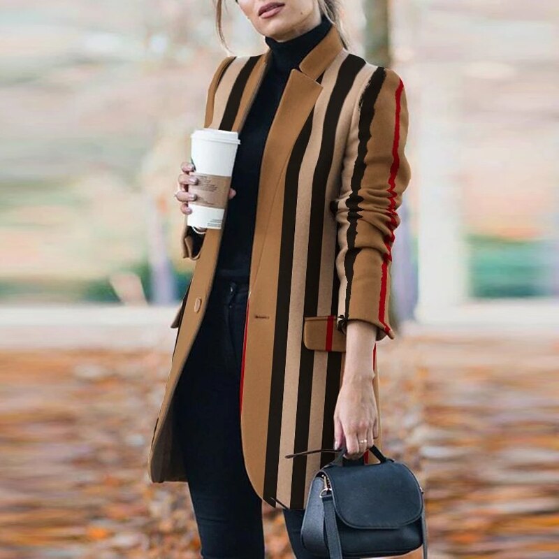 Plaid Printing Long Thin Coat