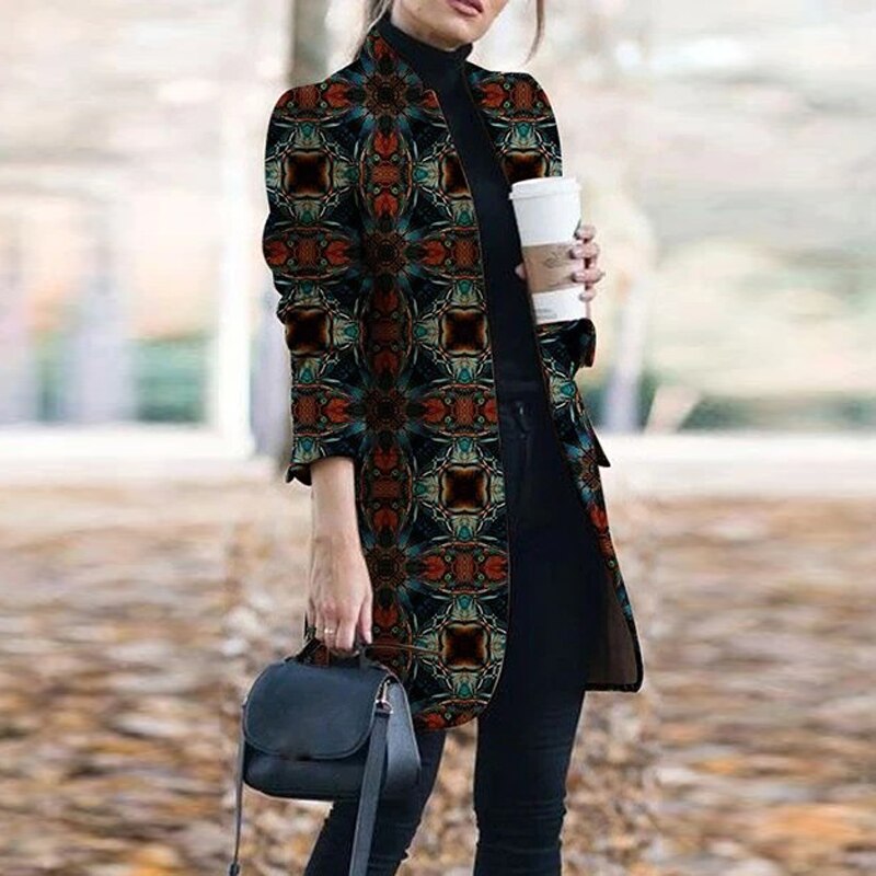 Plaid Printing Long Thin Coat