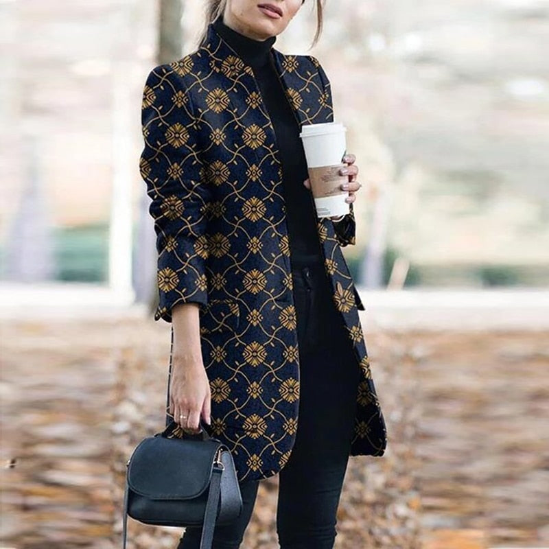 Plaid Printing Long Thin Coat