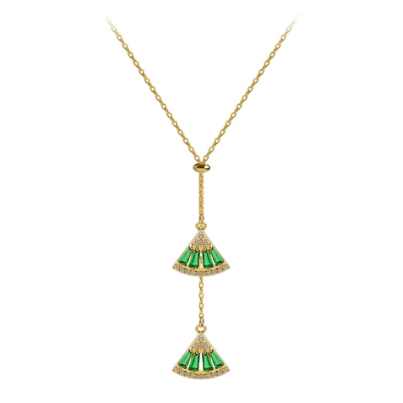 Fan Crystal Geometric Pendant Necklace - 2 Colors