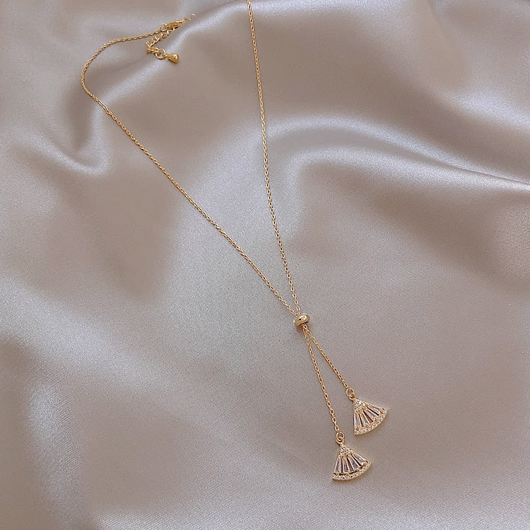 Fan Crystal Geometric Pendant Necklace - 2 Colors