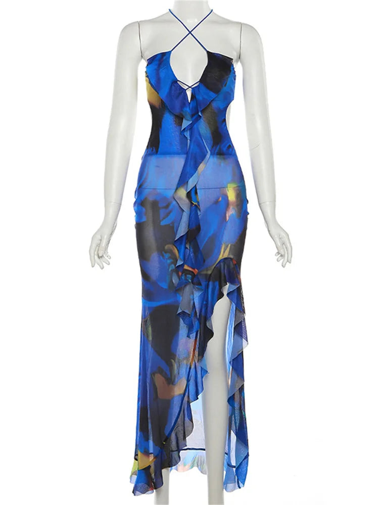 Slim Asymmetrical U-Neck Lace-Up Sleeveless Lace Dress