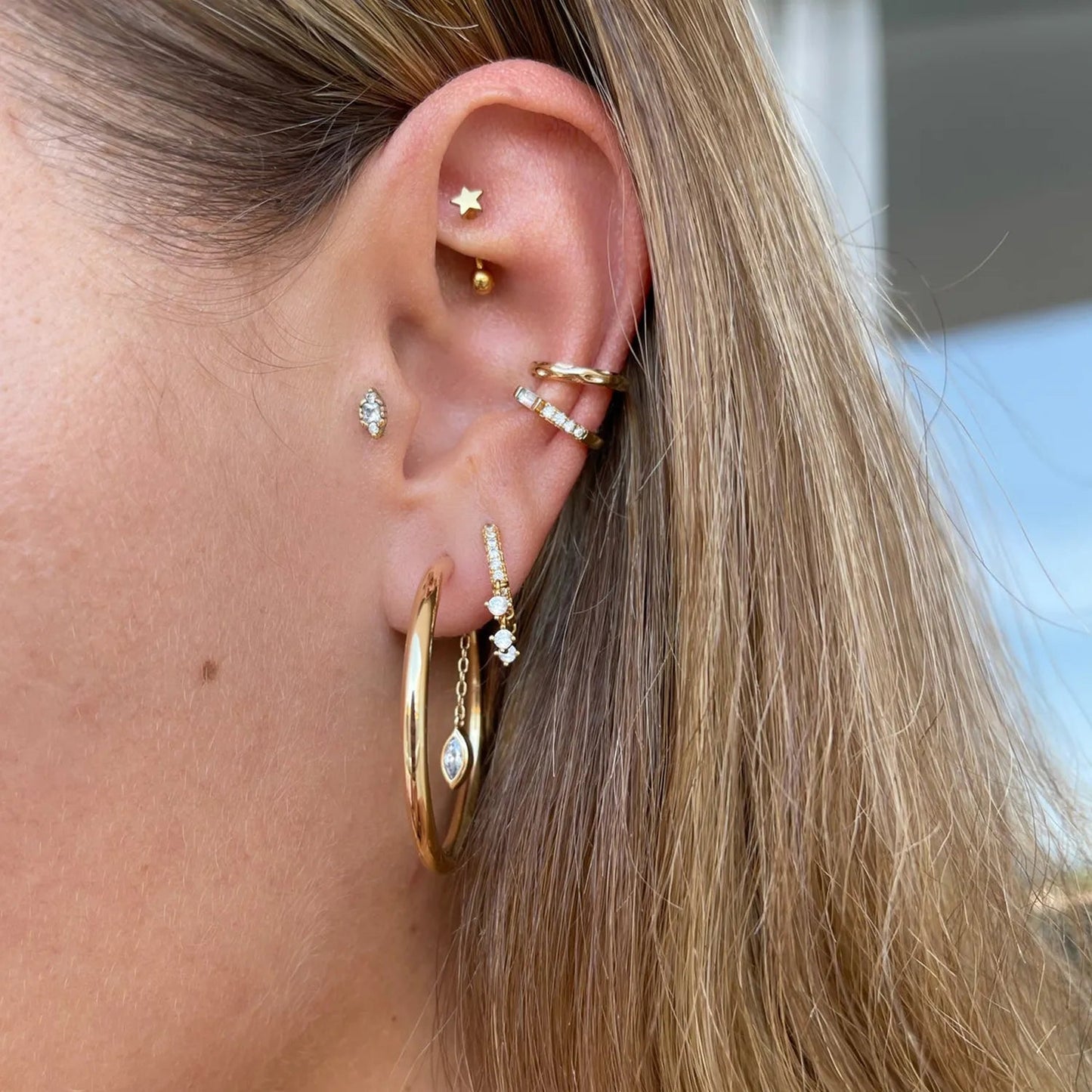 Fara Hoop Drop Chain CZ Earring