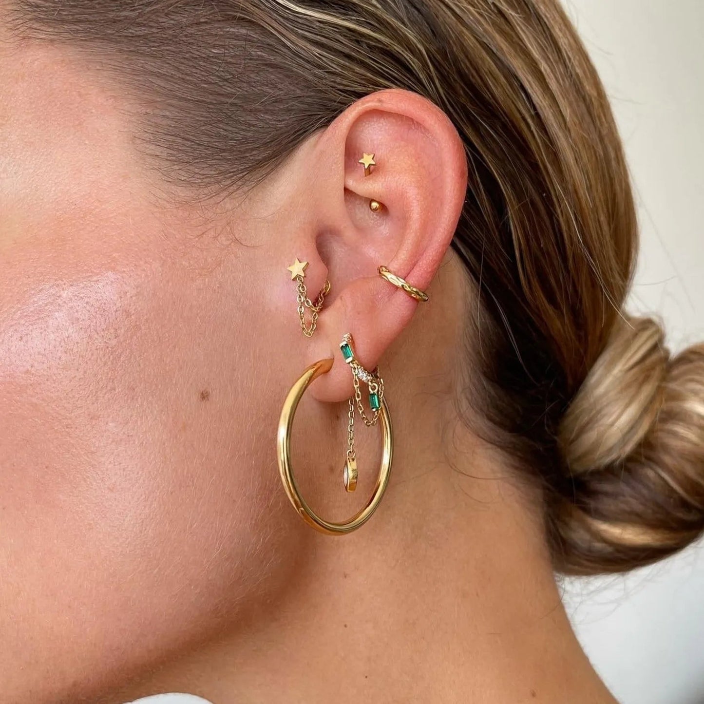 Fara Hoop Drop Chain CZ Earring