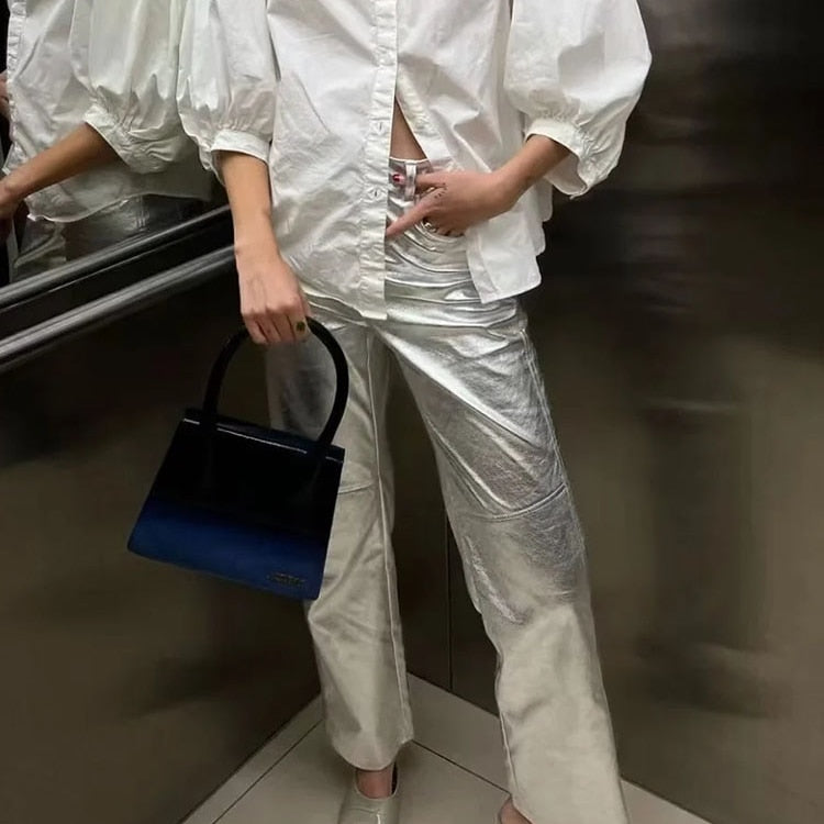 Farah Silver Metallic Boot Cut Jeans