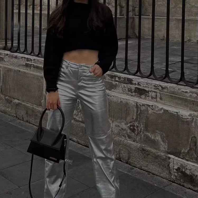 Farah Silver Metallic Boot Cut Jeans