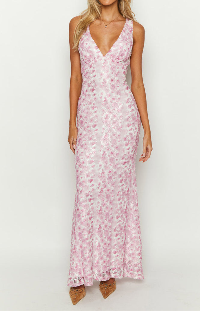 Bianca Pink Lace Maxi Dress
