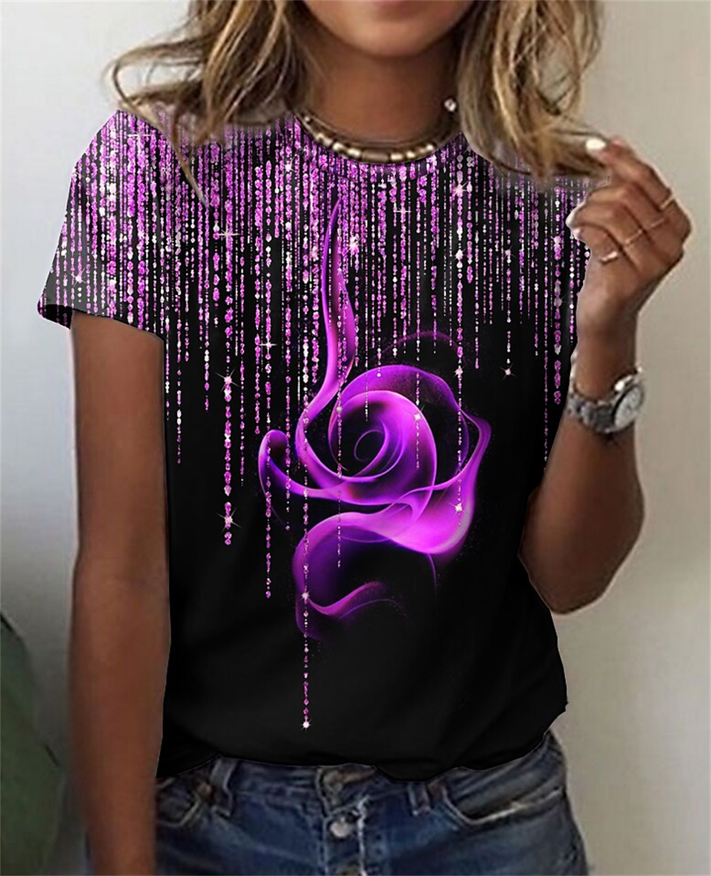 Fashion Blouse Tops for Woman 3D Rose Printing Short