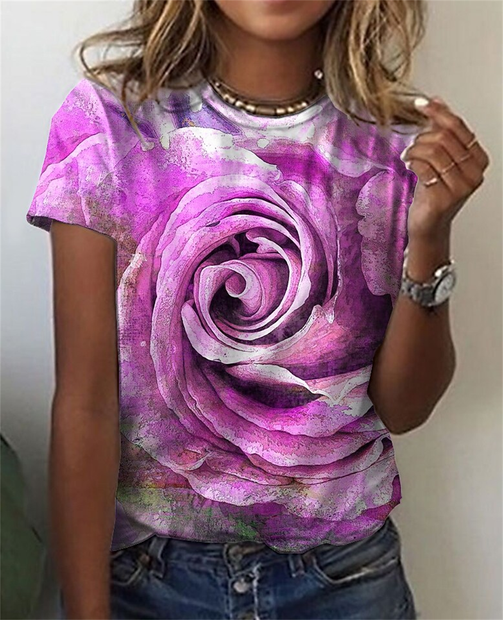 Fashion Blouse Tops for Woman 3D Rose Printing Short