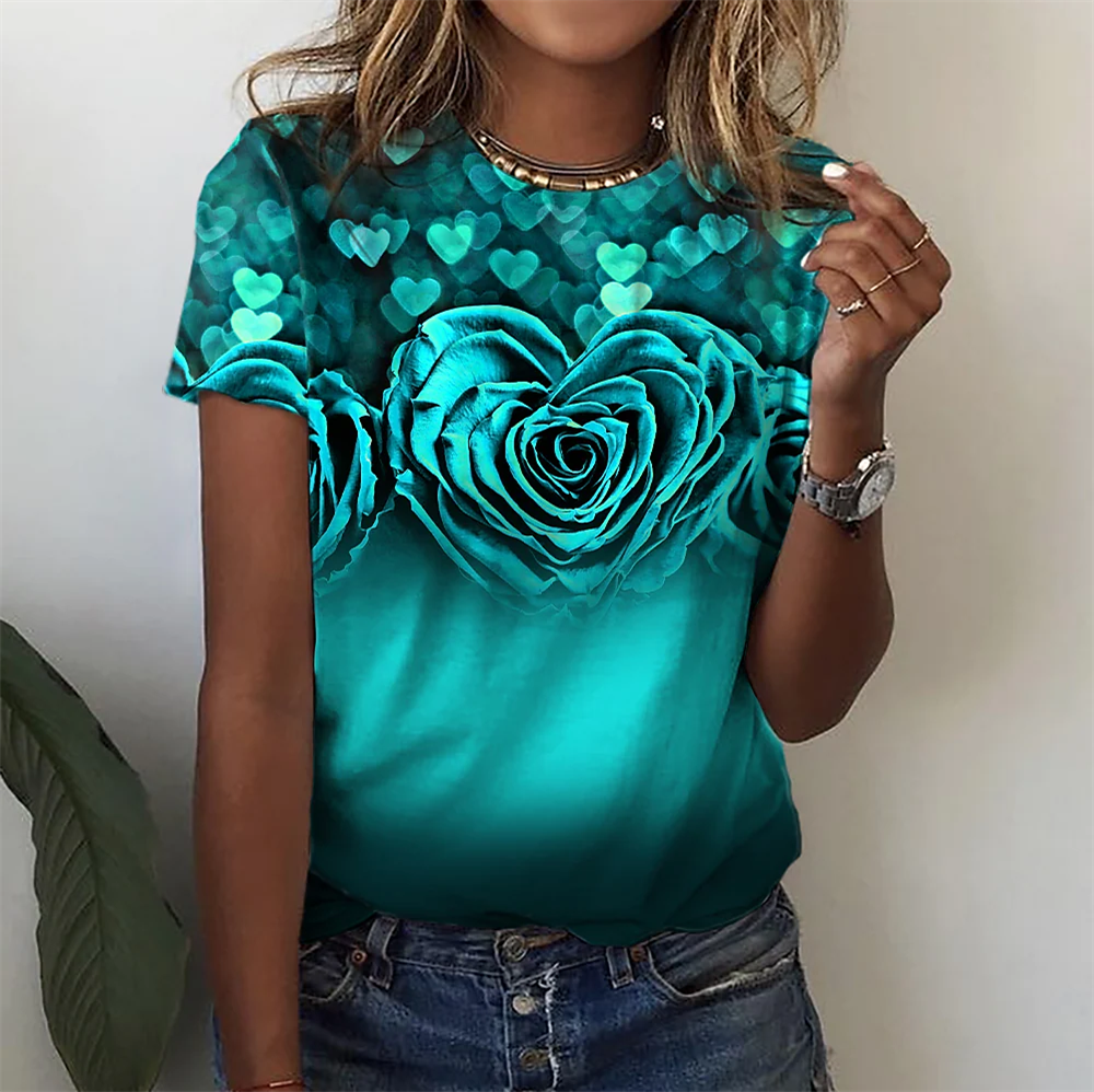 Fashion Blouse Tops for Woman 3D Rose Printing Short