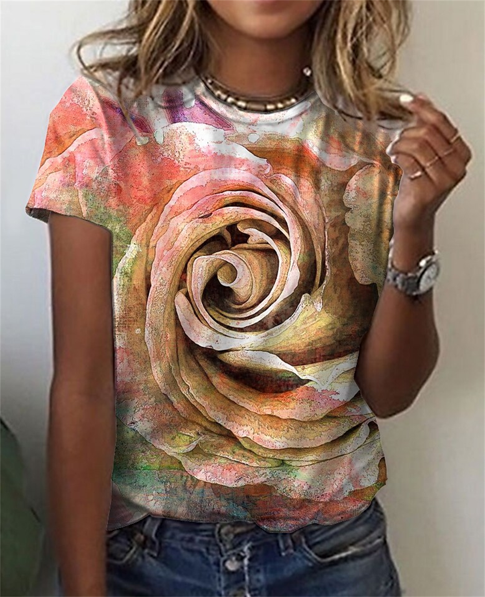 Fashion Blouse Tops for Woman 3D Rose Printing Short