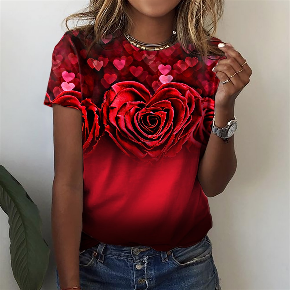 Fashion Blouse Tops for Woman 3D Rose Printing Short