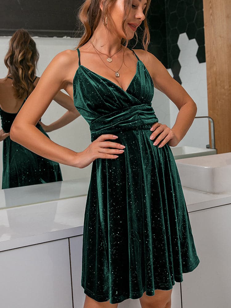 Fashion Women's Dress  Summer V-Neck Backless Sling Dress