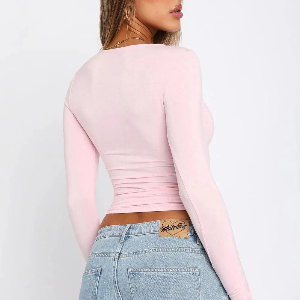 Basic Round Neck Long Sleeve Pullover Tee