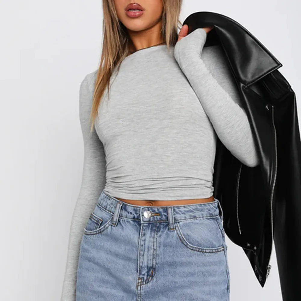 Basic Round Neck Long Sleeve Pullover Tee