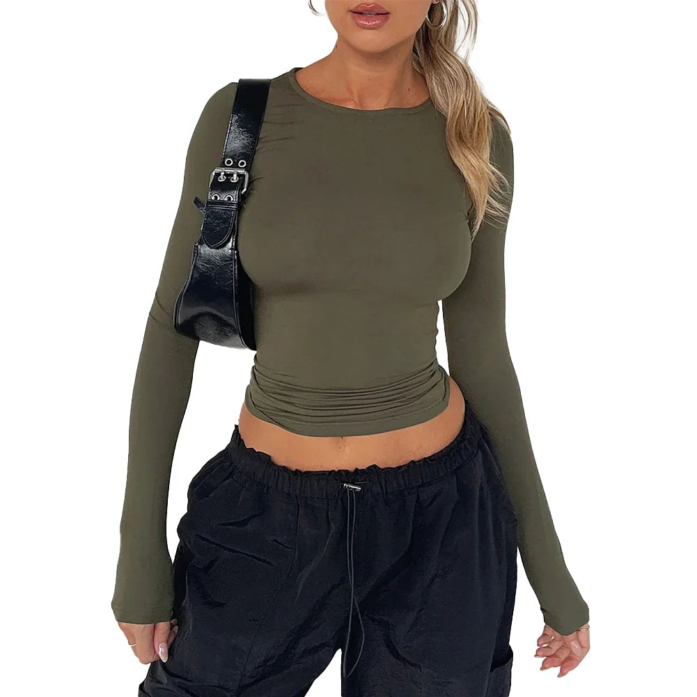 Basic Round Neck Long Sleeve Pullover Tee