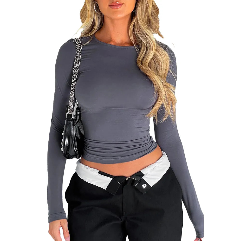 Basic Round Neck Long Sleeve Pullover Tee