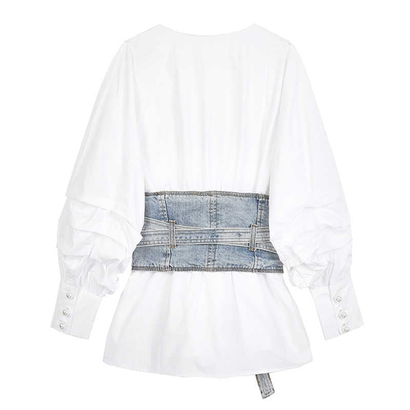 Fatima Denim Cummerbund Blouse