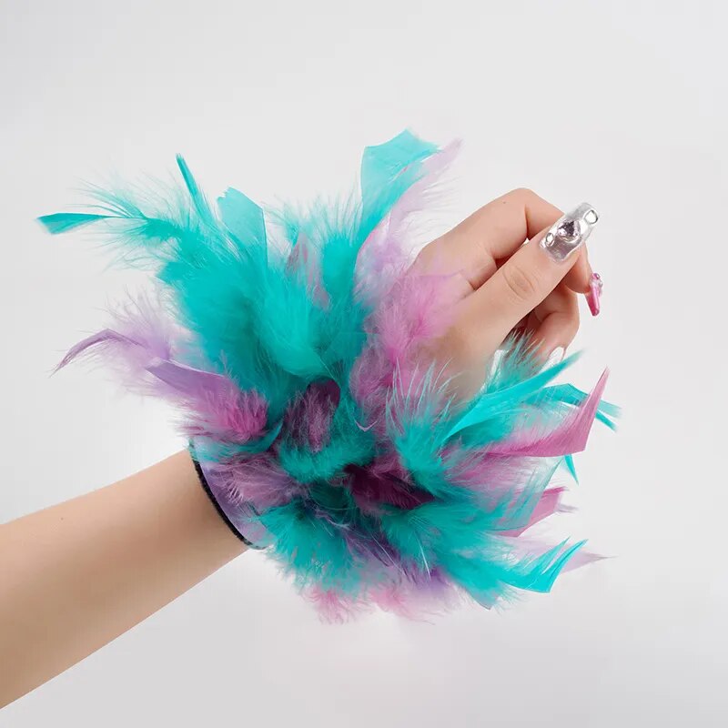 Faux Ostrich Fur Feather Snap Cuff Bracelet