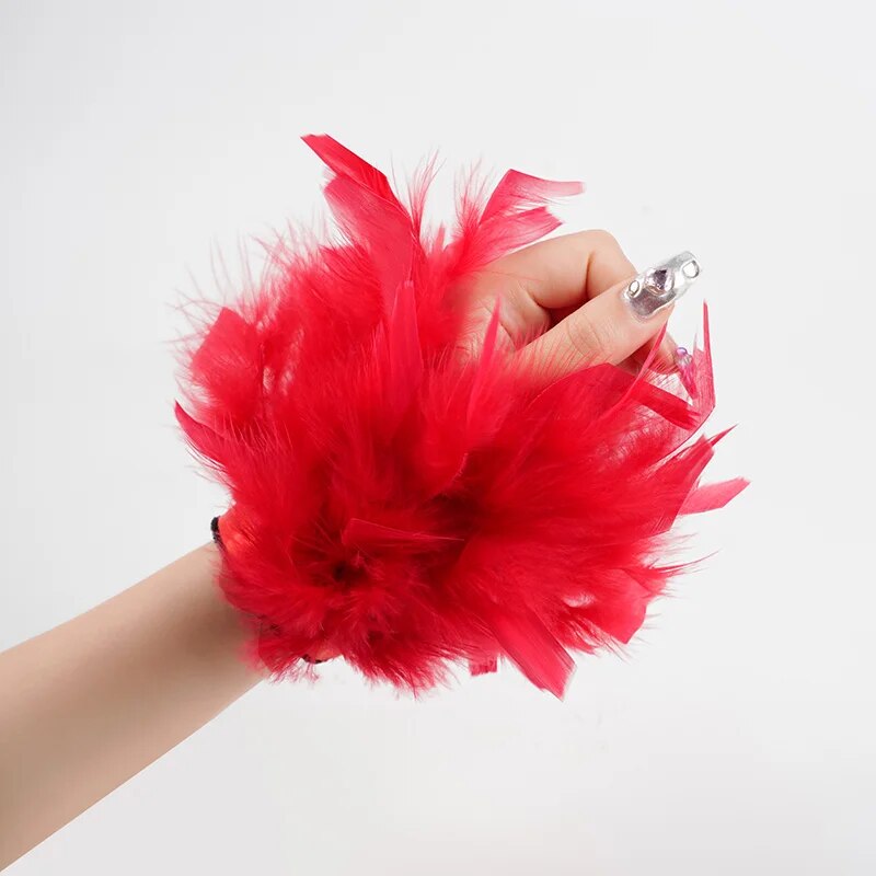 Faux Ostrich Fur Feather Snap Cuff Bracelet