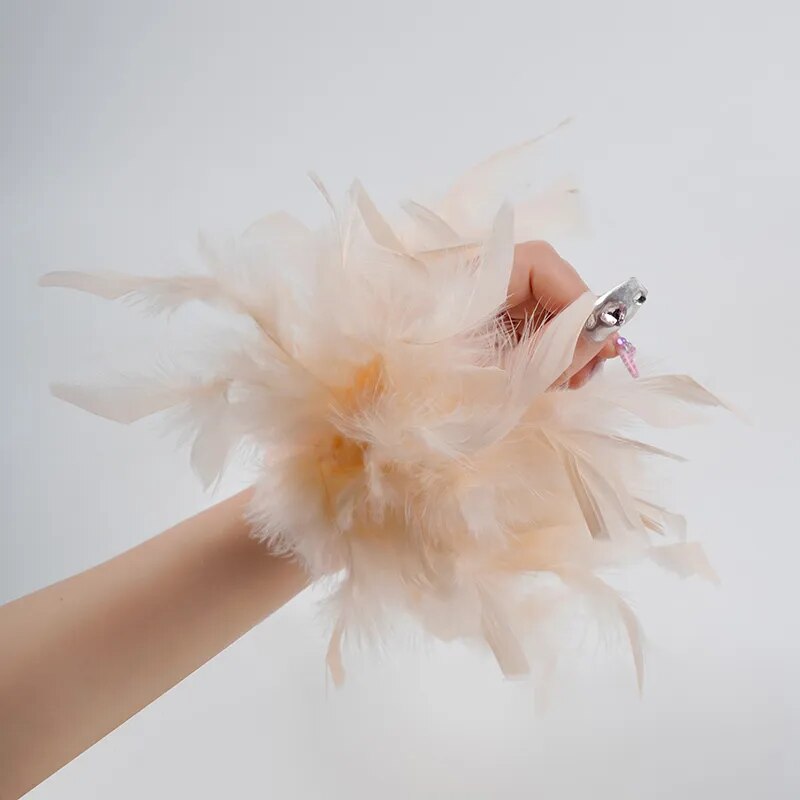 Faux Ostrich Fur Feather Snap Cuff Bracelet