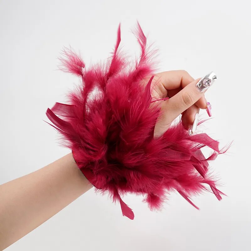 Faux Ostrich Fur Feather Snap Cuff Bracelet