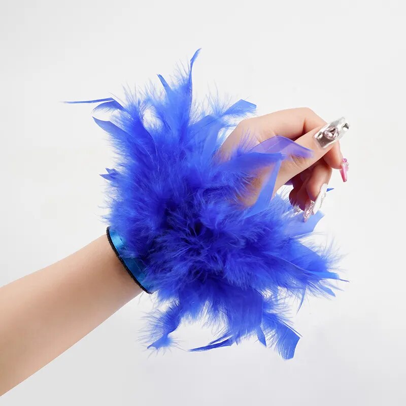 Faux Ostrich Fur Feather Snap Cuff Bracelet