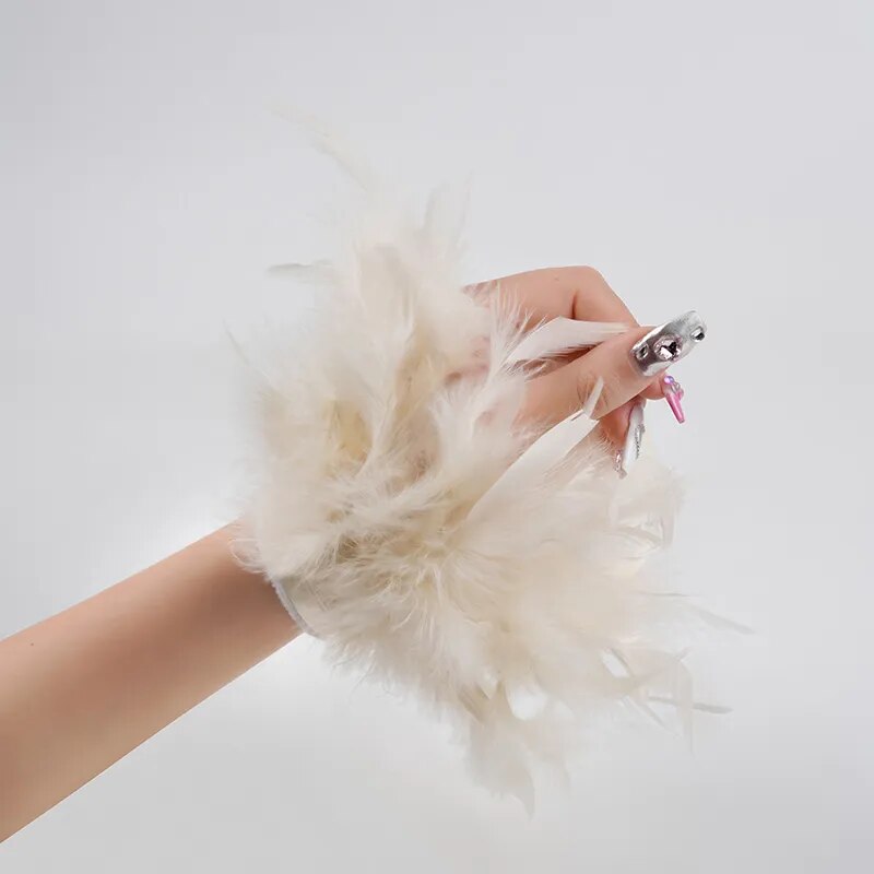 Faux Ostrich Fur Feather Snap Cuff Bracelet