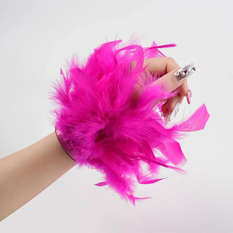 Faux Ostrich Fur Feather Snap Cuff Bracelet