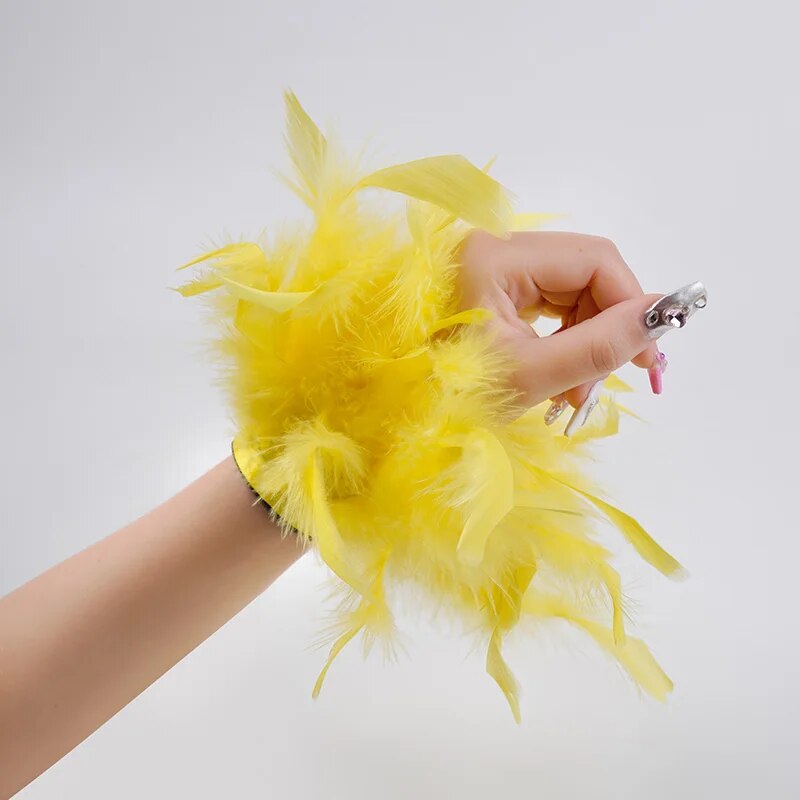Faux Ostrich Fur Feather Snap Cuff Bracelet