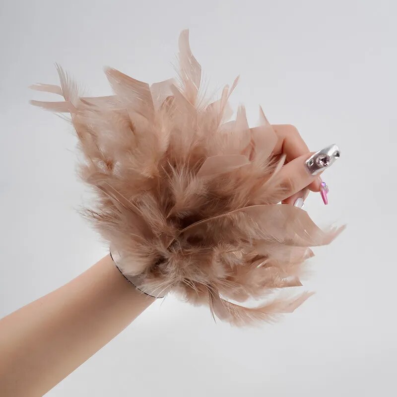 Faux Ostrich Fur Feather Snap Cuff Bracelet