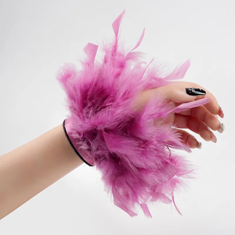 Faux Ostrich Fur Feather Snap Cuff Bracelet