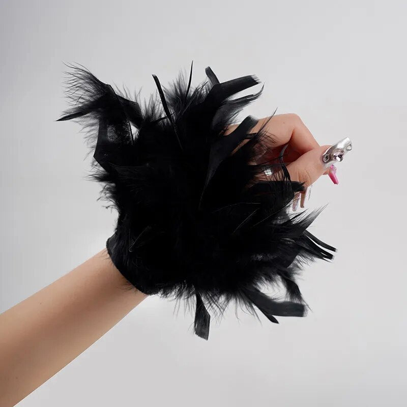 Faux Ostrich Fur Feather Snap Cuff Bracelet