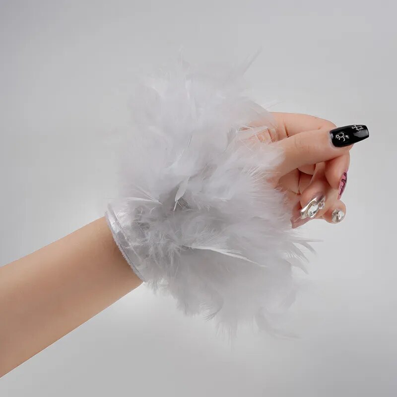 Faux Ostrich Fur Feather Snap Cuff Bracelet