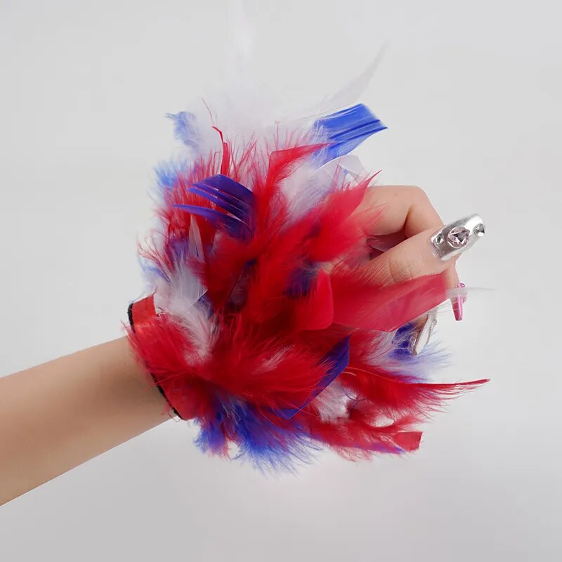 Faux Ostrich Fur Feather Snap Cuff Bracelet