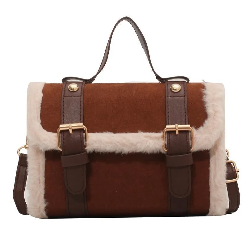 Faux Shearling Box Shoulder Bags