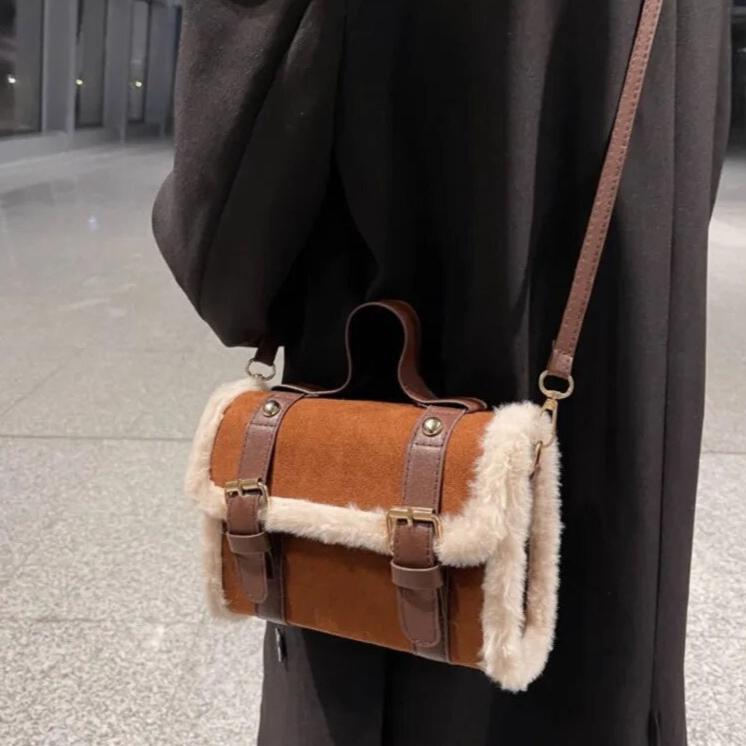 Faux Shearling Box Shoulder Bags